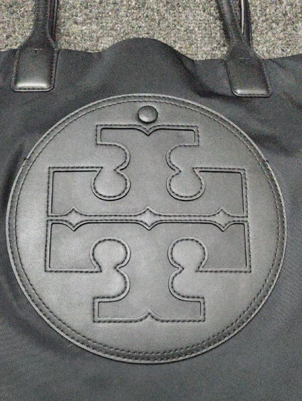 Tory Burch Black Nylon Tote with Embossed Logo